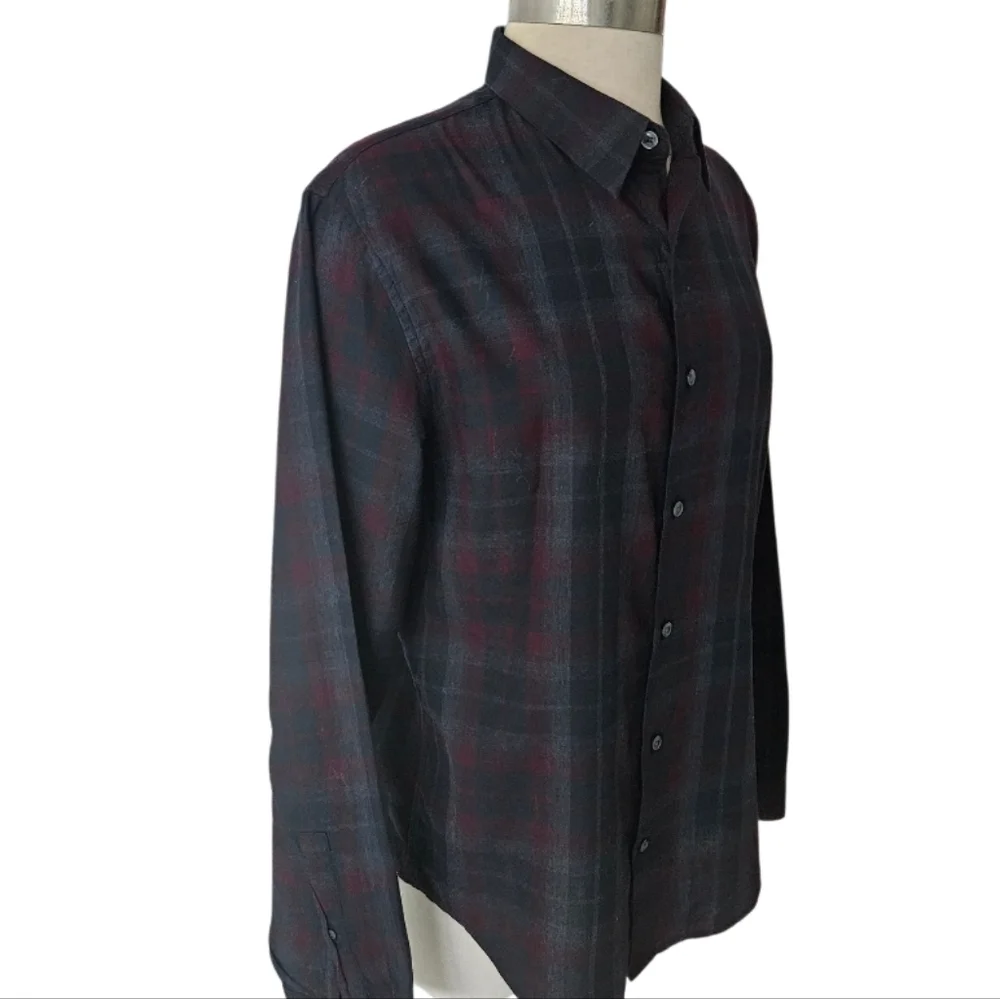 Vince Men's Red and Blue Plaid Button-Down Shirt - Picture 5 of 8